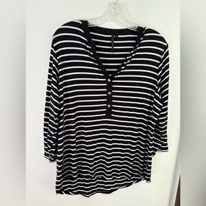 Cathy Black and White Striped Women's Top